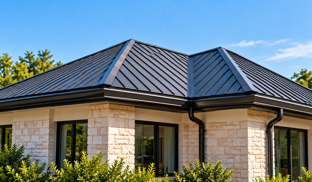 Modern home with a sleek standing-seam hip roof