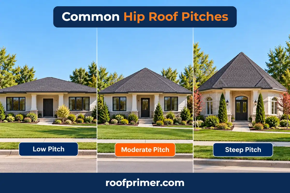 common hip roof pitches low moderate and steep