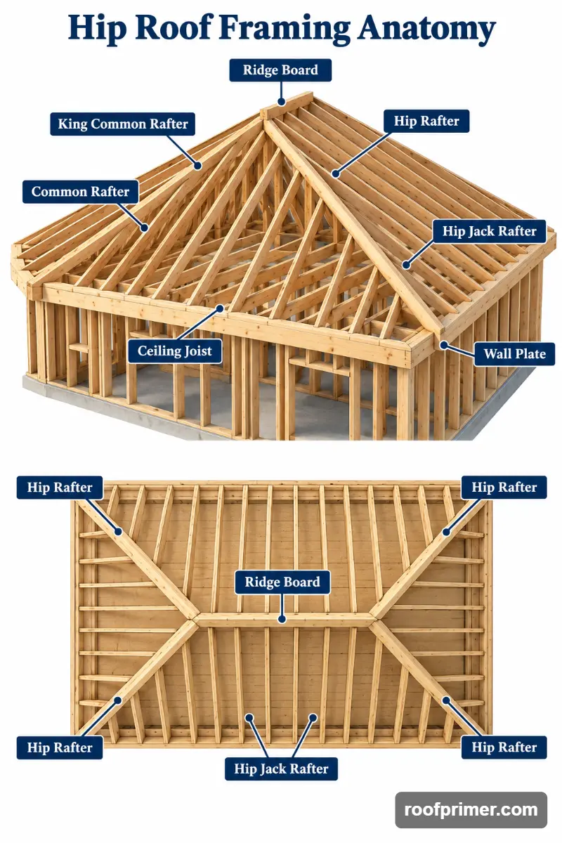 Hip Roof Framing: Diagram, Layout and Step-by-Step Construction 2 hip roof framing diagram