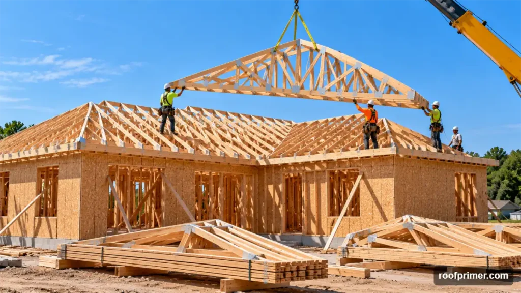 Hip Roof Trusses: Types, Structural Design, Cost and Rafters Compared 6 installing a hip truss system with a crane