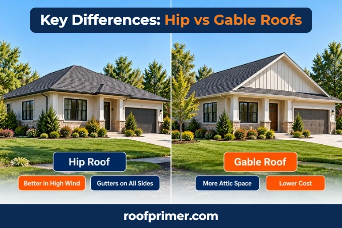 Key differences between hip and gable roofs