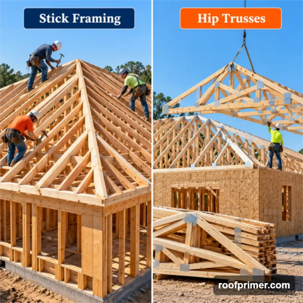 Hip Roof Framing: Diagram, Layout and Step-by-Step Construction 3 stick framing vs hip trusses